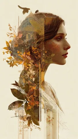 Woman & Mountain Waterfall Double-Exposure