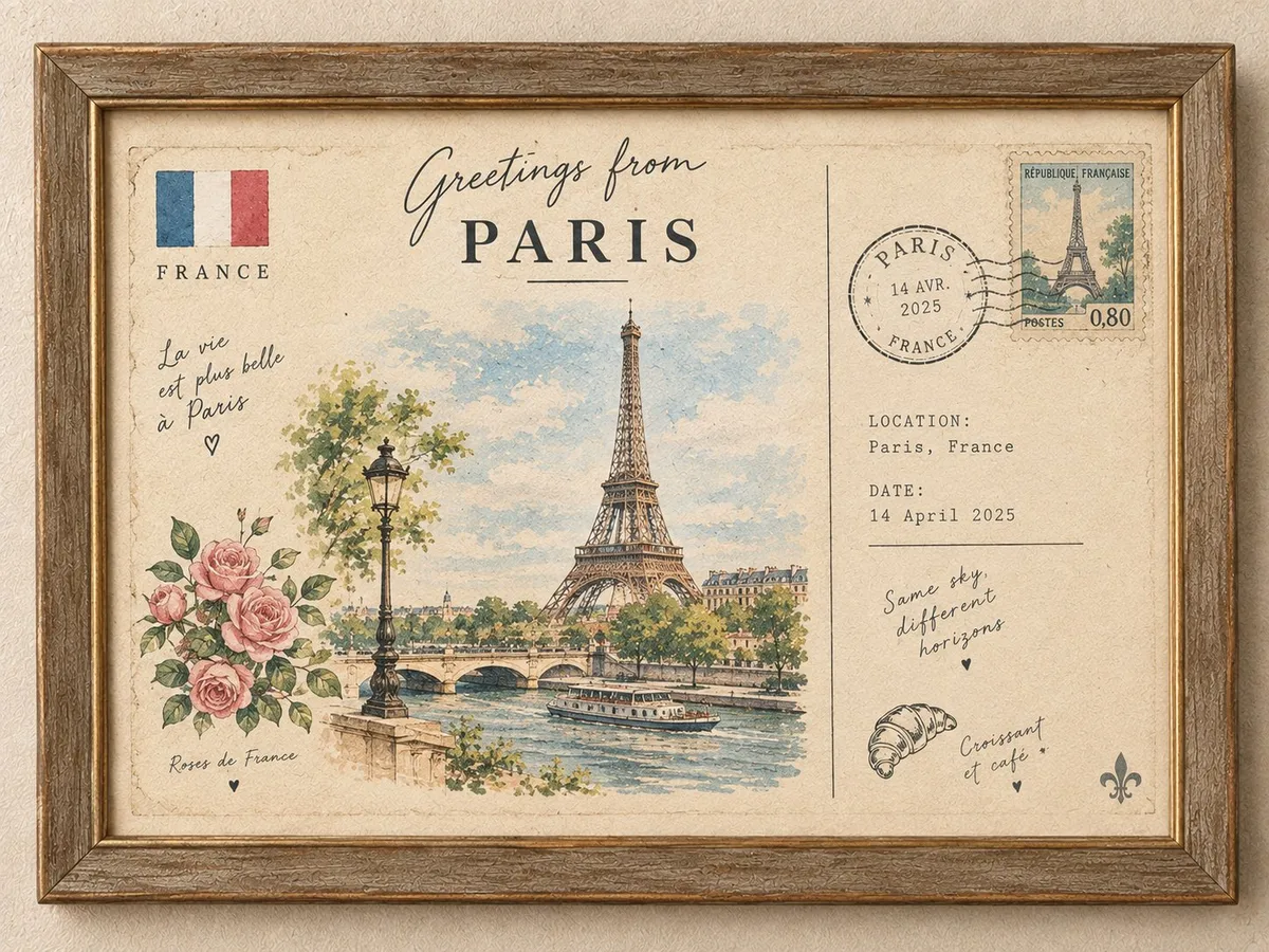 Framed Vintage Travel Postcard